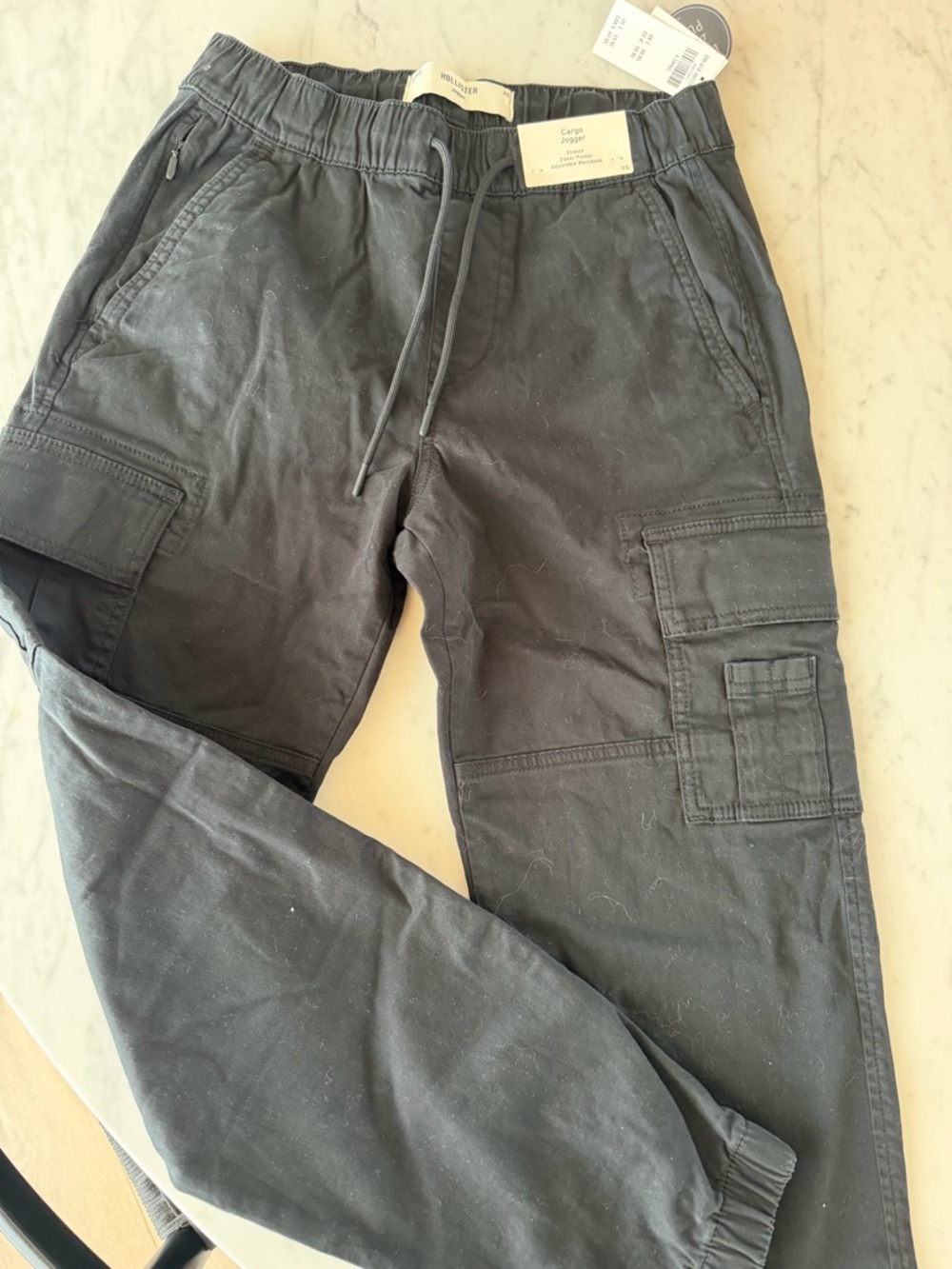 Hollister Black Cargo Joggers with Drawstring Waist
